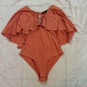 Salmon Pink Ruffle 1pc Body Suit  Bodysuit Leotard Womans sz Medium